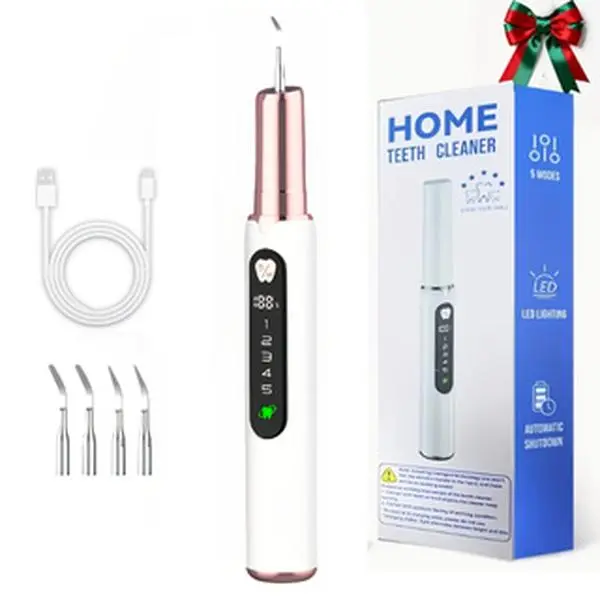 Cordless Electric Oral Plaque Remover Kit with 5 Cleaning Modes, 2 Replacement Heads, LED Light, Batteries, Abs Cells - Youth-Focused Holiday Gift for Oral Care