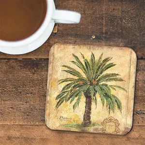 Nature Wonders  4 x 4 in. Palm Tree Coastal Wooden Cork Coasters Gift - Set of 4