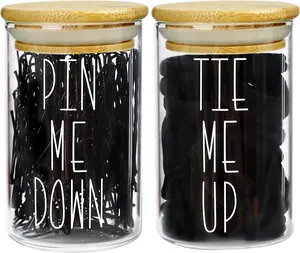 Apothecary Jars with Lids Storage Organizer, Hair Tie Organizer & Bobby Pin Holder are Great for Bamboo Bathroom Accessories, Decor Farmhouse Style. (Hair Ties & Pins)