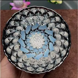 Handmade Chinese Jianzhan Teacup| Silver/Gold Glaze Lotus Pattern| Kiln-Changed Ceramic Master Cup| Traditional Artisan Tea Bowl Classic