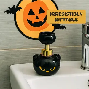 Automatic Cat Paw Foaming Soap Dispenser - Cute Black Kitten Hand Soap Pump with Paw-Shaped Foam, PVC-Free Plastic Button (No Pumping Required), Freestanding or Countertop Bathroom Accessory for Adults, Cute and Quirky Cat Themed Gift