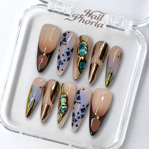 NailPhoria LATTE LUXE - Handmade Press-On Nails | Reusable, Salon-Quality, Long-Lasting, Glossy Design