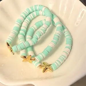 Golden Sea Clay Bead Bracelet - with gold starfish