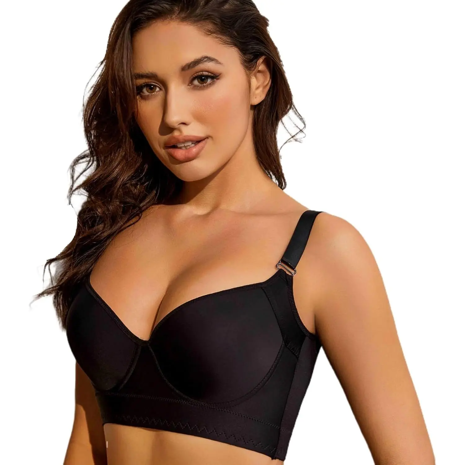 Women's Supportive Underwire Push Up Bra - Unlined, Wireless Compression Option, Back Fat Smoothing, Comfortable Minimalist Black Basic Underwear, Stretch Polyester Blend (34B-46DD), Supportive Bra, Wireless Compression Bras