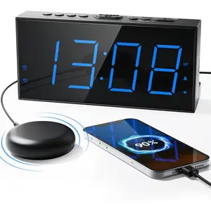 Loud Alarm Clock with Bed Shaker, Vibrating Alarm Clock for Heavy Sleepers/Hard of Hearing/Deaf/Teens, Dual Alarms with 7.5’’ Large LED Display, USB Charger, Dimmer, Snooze & Battery Backup