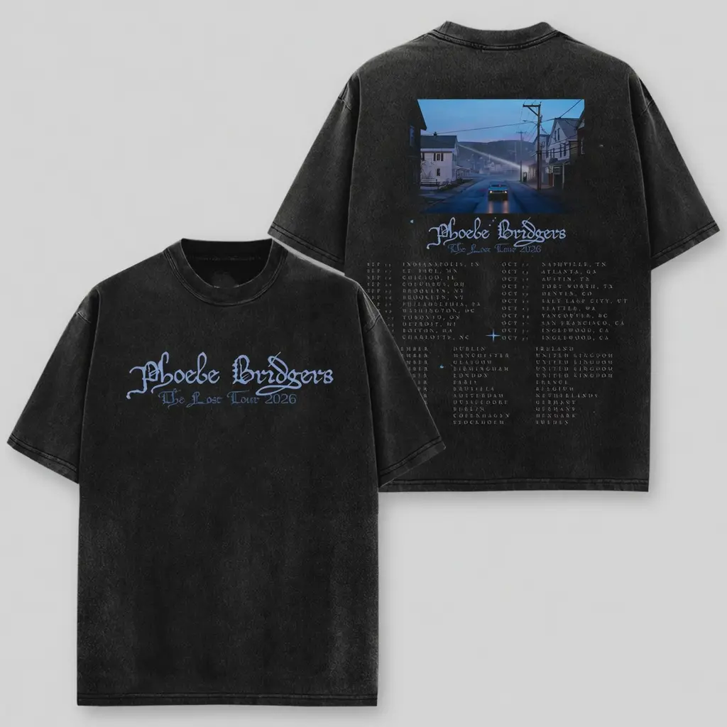 Phoebe Bridgers High-Quality Unisex Washed Shirt Hoodie The Lost Tour 2026 Graphic Vintage Phoebe Bridgers Merch Streetwear Graphic Shirt Gift for Indie Rock Fans