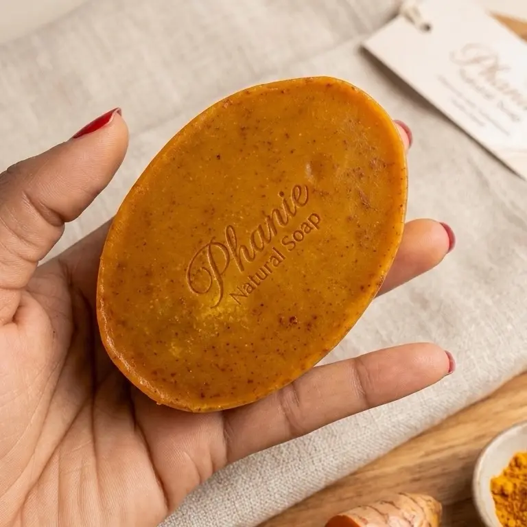 Phanie Natural Shea & Cocoa Body Care Soap, Tumeric Moisturizing & Hydrating Bath Cleanser for Daily Use external only