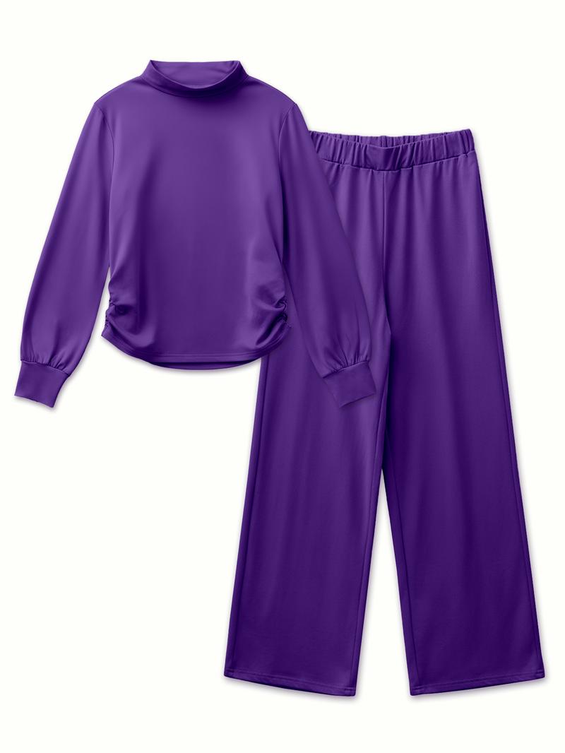 USBoutiqueCHIC Women's Chic Fall Winter Silky Soft 2-Piece Set - Long Sleeve Semi High Neck Loose Top & Wide Leg Pants, Casual Cozy Outfit for Daily Wear USBoutiqueCHIC Women's Chic Fall Winter Silky Soft 2-Piece Set - Long Sleeve Semi High Neck Loose Top & Wide Leg Pants, Casual Cozy Outfit for Daily Wear