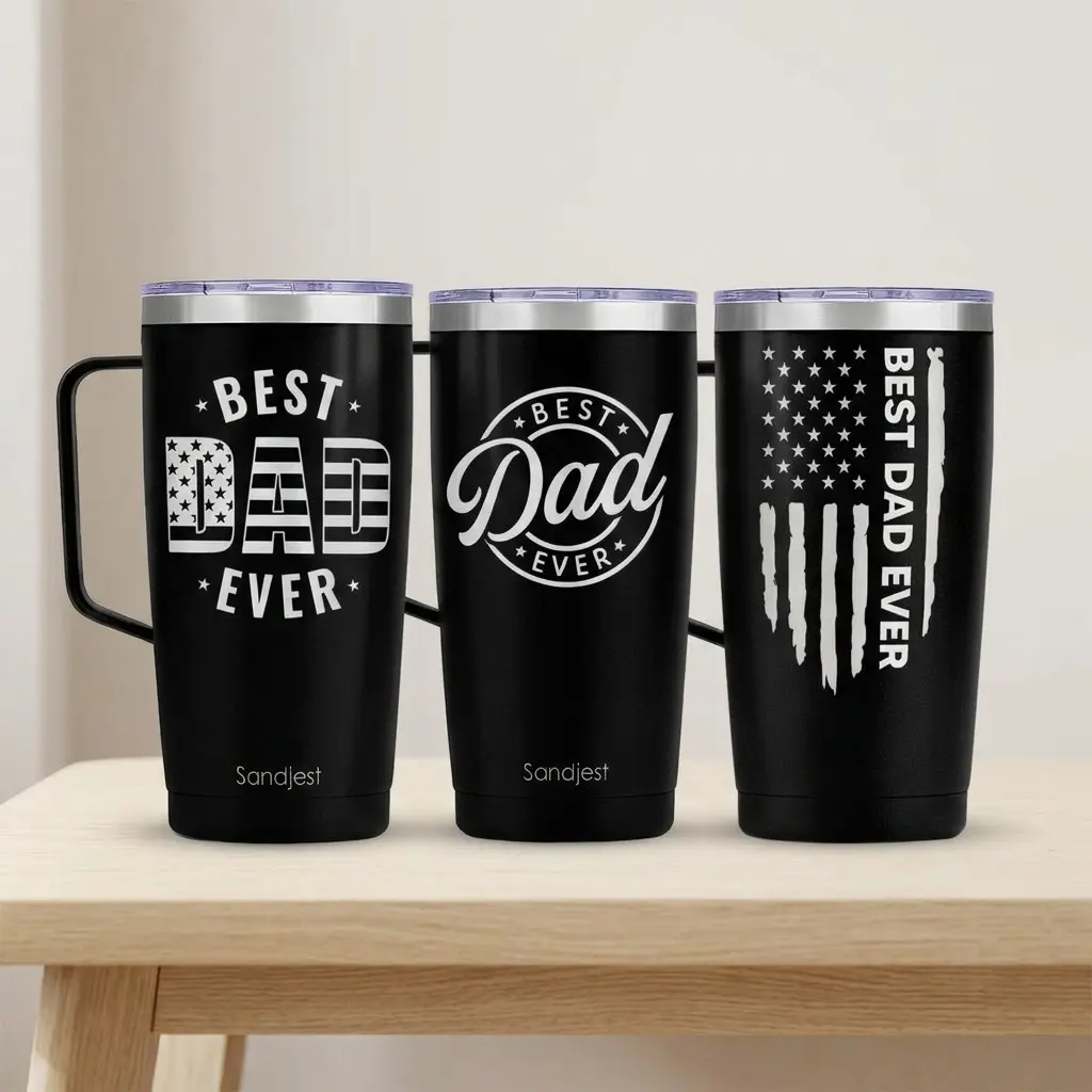 SANDJEST Dad 20oz Stainless Steel Tumbler with Handle & Lid, Double Wall Vacuum Flask Insulated Coffee Cup, Car Cup Holder Friendly, Ideal for Trave camp BBQ, Gifts for Father's Day Him Men Christmas