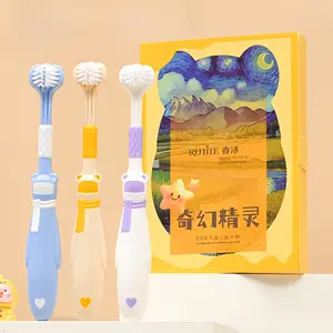 RUIJE 3-Piece Soft-Bristled Toothbrush Set for Children Aged 3-12 - Three-Sided Design for Deep Cleaning - Oral Care Tools