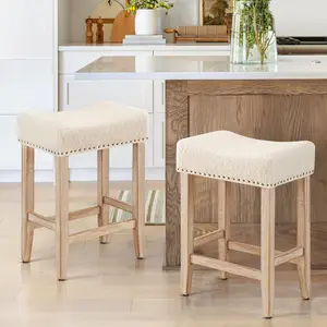 26” Bar Stools Set of 2 Saddle Stool Counter Height Bar stools with Rivet Trim Cushion Seat Wood Counter Stools for Kitchen and Bar