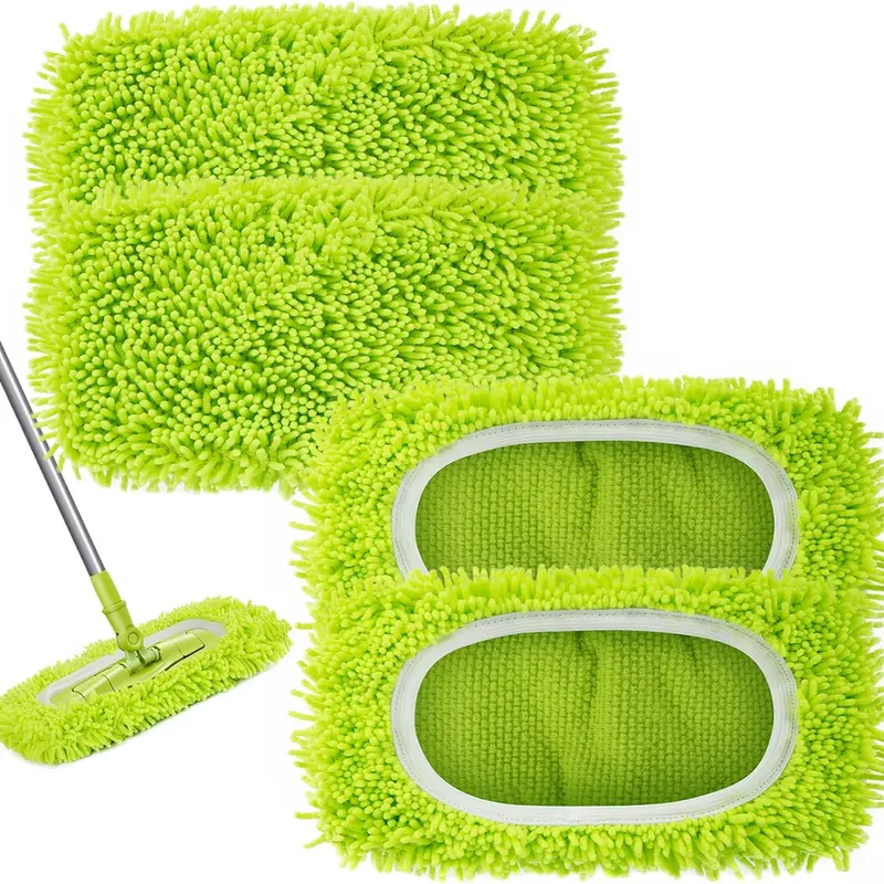 Swiffer Compatible Reusable Wet-Dry Microfiber Mop Pads - 4PCS Durable Cleaning Supplies, Adjustable Stretch Fit, Super Absorbent Washable Cloth (12.99*9.06 inches) for Bamboo & Hardwood Floors, Hair-Free Clean Floors Solution