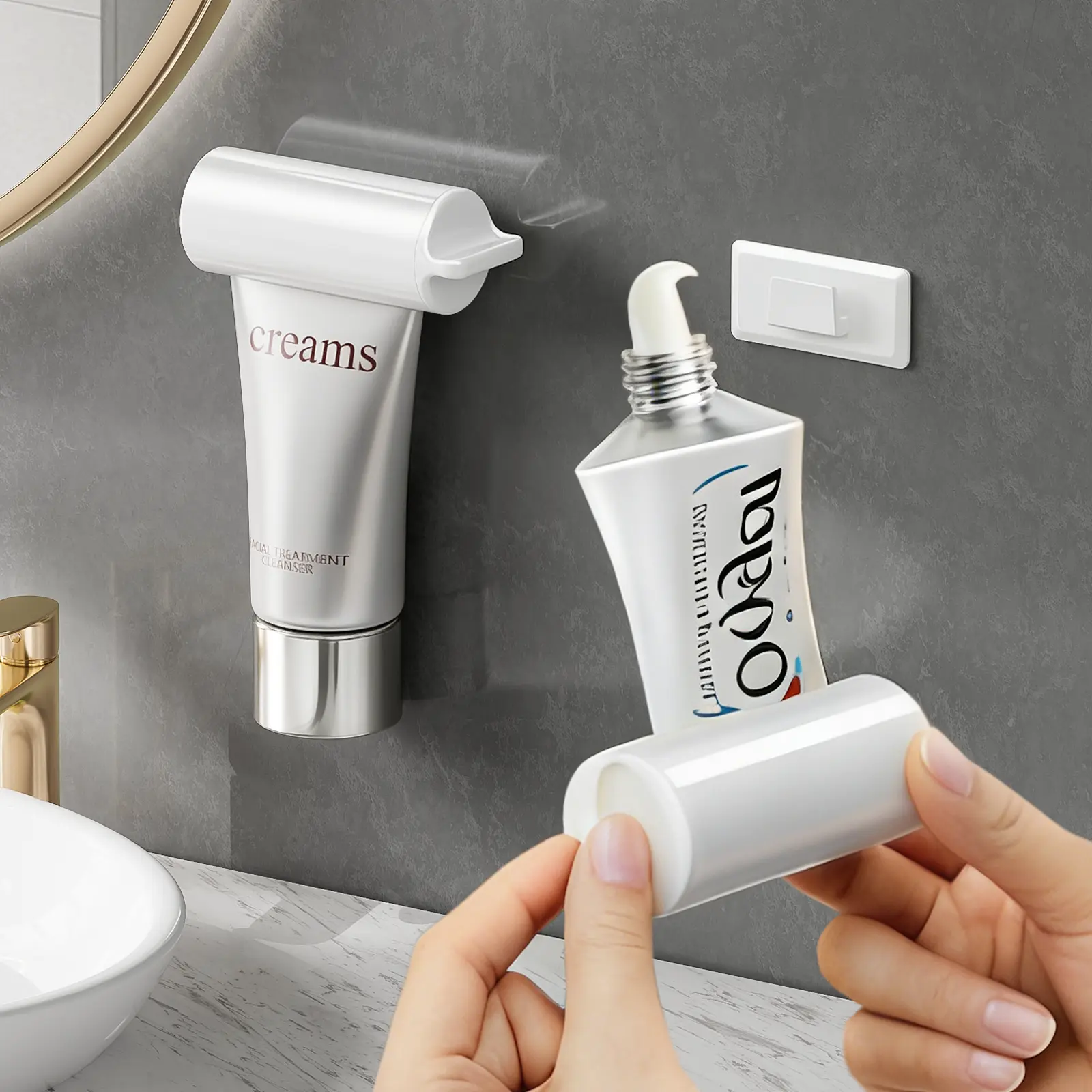 Toothpaste Squeezer 2PCS Squeezes More Cleanly, Toothpaste Tube Squeezer Secure Hold Stable Twist, Toothpaste Roller Squeezer Wall-Mount Storage, Tube Squeezer Tool for Various Cosmetics and Sauce