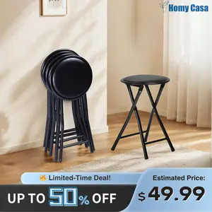 Homy Casa New Port Folding Chair Set of 4 Household Upholstered Chair Easy Desk Chair dormitory Folding Stool balcony small stool portable round bench Apartment Office