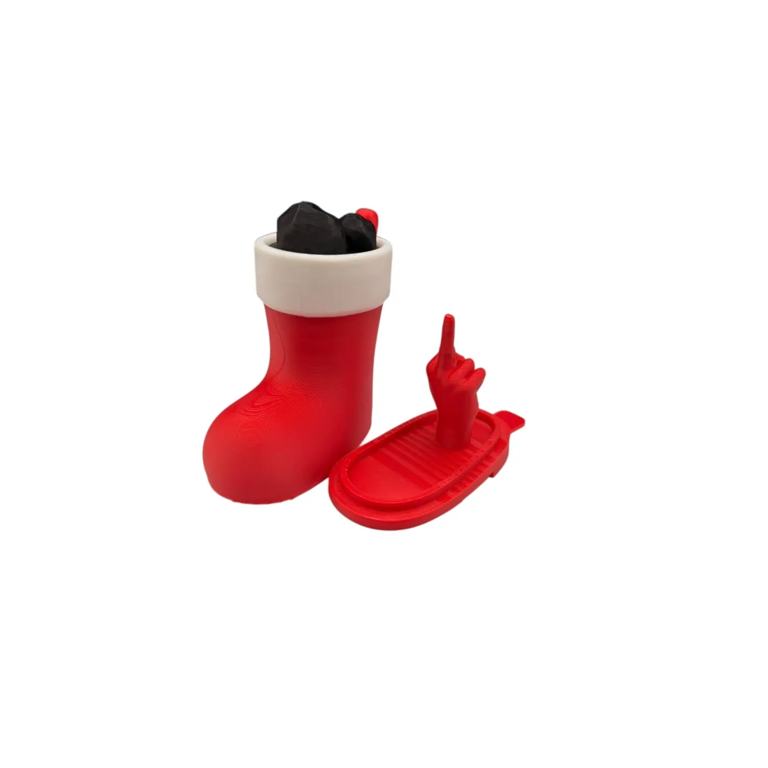 Christmas Stocking Boot with Removable Coal & Hidden Middle Finger Funny Gag Gift for Adults Secret Santa Prank Stuffer Holiday Decor