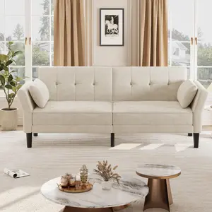 Garvee 89" Futon Sofa Bed, Convertible Sleeper Sofa with Adjustable Backrest & Armrest, Modern Futon Couch Bed, Loveseat Sleeper for Living Room Bedroom Apartments, Beige