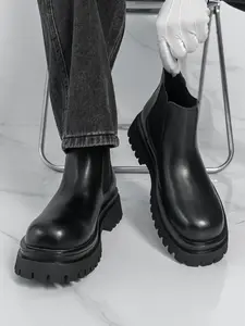 Men Chelsea Boots Platform Boots Fall & Winter Height Increasing Shoes Anti-Slip Rubber Gear Bottom Durable Comfortable Fashion Sock Ankle Boots Casual Goth Boots Daily Wear Boots