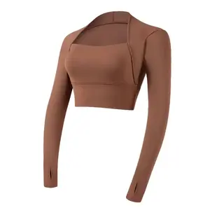 Women's Long Sleeve Crop Workout Top with Built-In Bra High Stretch Breathable Yoga Shirt Slim Fit Athletic Running Gym Activewear Quick-Dry Sports Top for Women