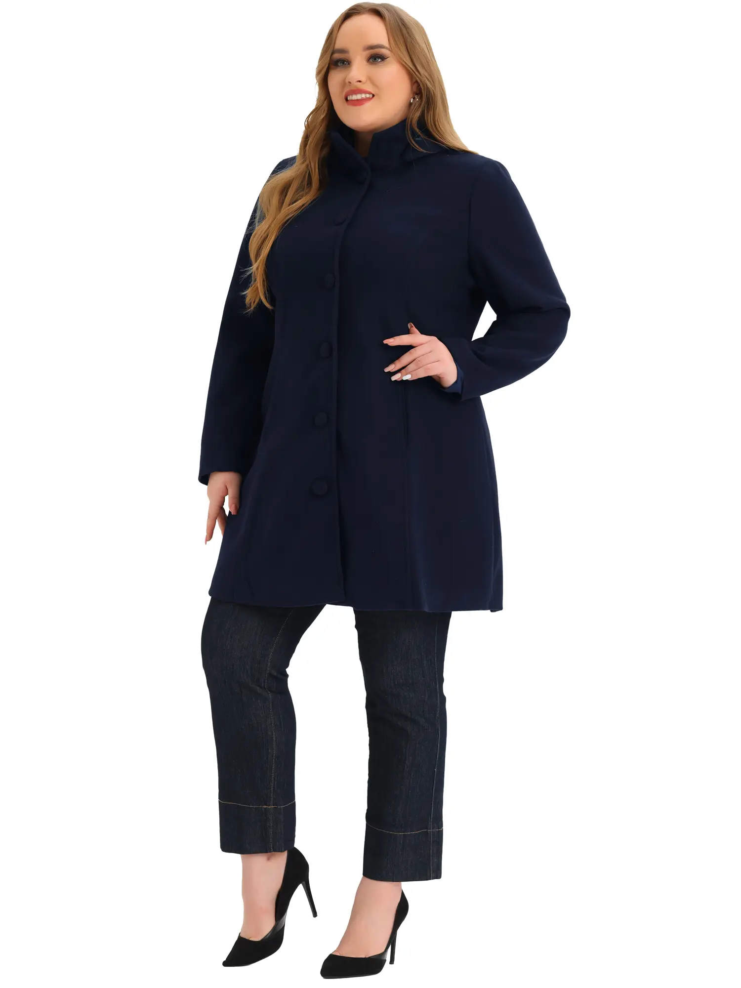 Agnes Orinda Peacoat Plus Size Elegant Single Breasted Detachable Hooded Overcoat Trench Jacket