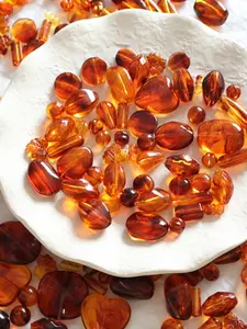 1.06 Oz Mixed Amber Acrylic Droplet Bead Set, Bead Assortment, Vintage Random Selection for DIY Jewelry Making, Suitable for Bracelets and Necklaces