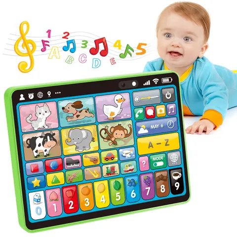 hahaland Toddler Learning Tablet - Screen-Free 5-Language Educational Toy, BPA-Free Early Learning Activity Tablet for Ages 1-3 with 90+ Modules (Animals, Shapes, Letters, Numbers), Music & Speech Practice,familyfun