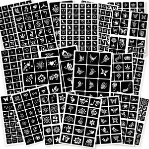 575pcs Temporary Tattoo Stencil Kit - 20 Sheets Henna Tattoo for Women, Girls, Kids and Boys - Face Body Paint DIY Art Reusable Glitter Tattoo Pack