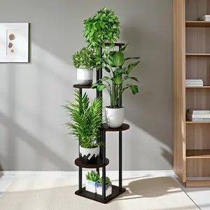 SUOERNUO 5-Tier Metal Plant Stand with MDF Board, Sturdy Indoor Corner Shelf for Multiple Plants, Easy Assembly Flower Holder for Living Room & Balcony