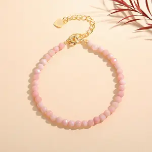 Handmade Pink Opal Bracelet - 3mm Natural Gemstone Beads Healing  Bracelet - Adjustable Gold Colored Chain -  Perfect Gift for Mother's Day