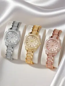 3 counts - Metallic texture fashionable quartz Bracelet Watch Set, different color combinations, elegant women's accessory set combination, Mother's Day gift