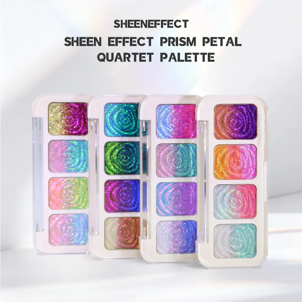 SHEEN EFFECT Multi-Chrome Chameleon Shift Eyeshadow Palette Duochrome Metallic Glitter Eye Makeup, Limited First 100 Orders Free Professional Eyeshadow Brush Gift jacy cosmetics blend bunny plastic rose assort shade mega cheer yep