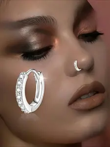 1pc Of 925 Sterling Silver, Single-layer Buckle Nose Ring, Women'S Fashionable Jewelry, Inlaid With Synthetic Zirconia, Exquisite And Fashionable, Comfortable To Wear, Can Be Worn At Music Festivals And Parties, Versatile For Daily Use