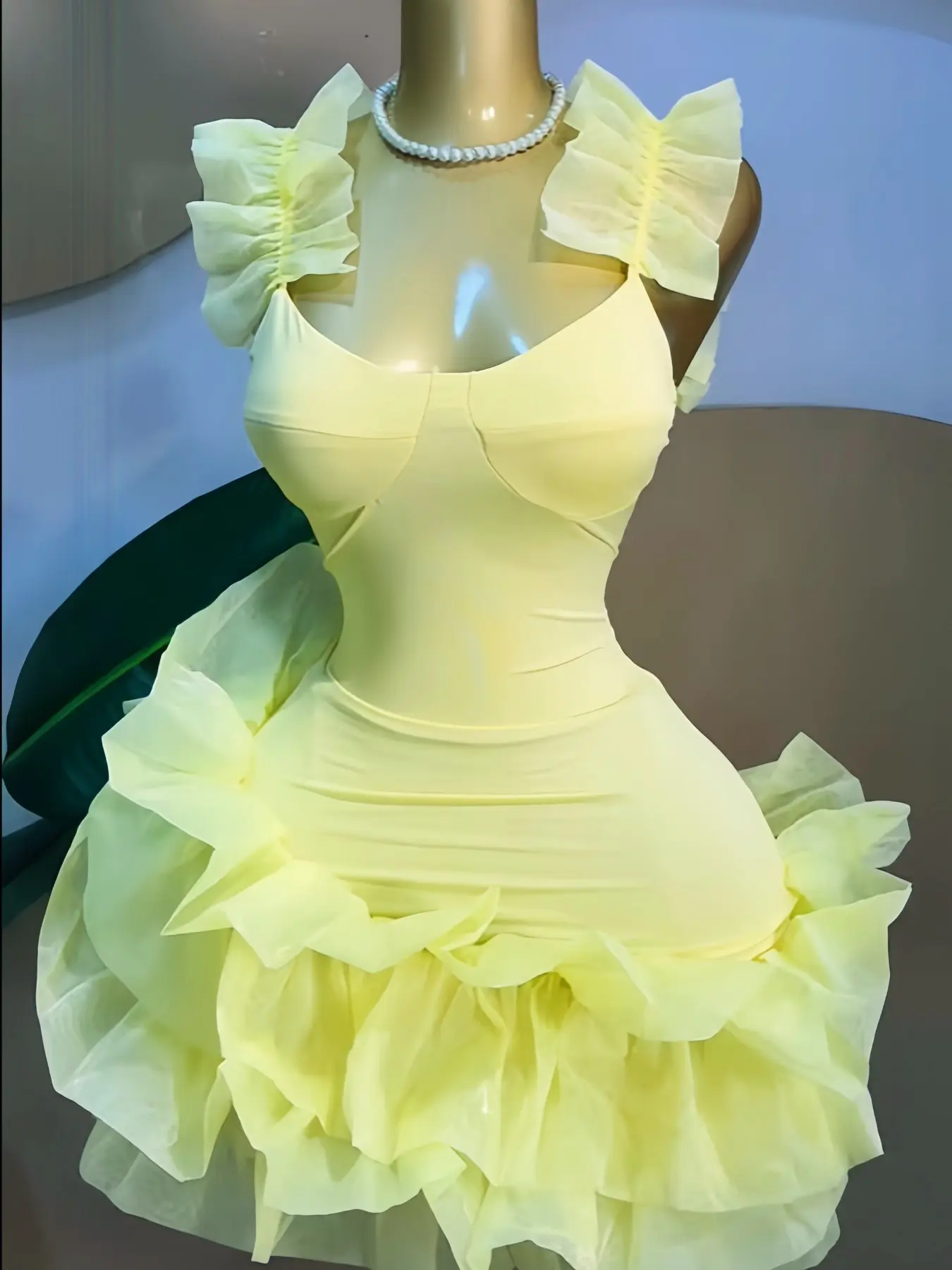 come and get it yellow party mini dress mini yellow dresses for women Yellow Jacquard Bubble Mini Dress Strapless  Corset Homecoming Dress JC  Viniodress