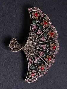 Vintage Fan Design Brooch, Fashionable Rhinestone Decor Clothes Brooch for Women & Men, Trendy All-match & Exquisite Brooch for Birthday Gift