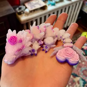 Articulated Baby Rose Heart Dragons | 3D printed plastic articulated rose heart dragon fidget toy for fun and stress relief - sensory objects desk toy
