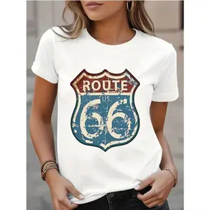 Vintage Route 66 T-Shirt, Retro US Highway Sign Graphic Tee, Classic Road Trip Casual Outfit, Nostalgic Route 66 Shirt