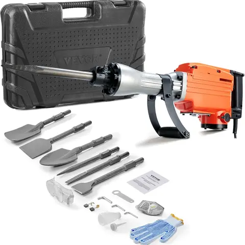 VEVOR 2000W Electric Corded Demolition Jack Hammer Concrete Breaker, Portable Aluminum Body Drill with 6 Easy-to-Replace Chisel Bits, Efficient Cooling System for Professionals, Trenching Block Housing Foundation Removal
