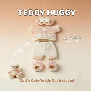 TEDDY HUGGY Cute Teddy Bear Series - Pink Winter Pajama Four-Piece Set Paired with a Cute Teddy Bear - 12 Inches Tall - Soft Plush Toy with Movable Joints - The Perfect Gift for Any Age.
