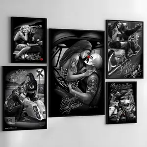 Tattoo Rider Chicano Culture Motorcycle Painting Calligraphy Modern home art decorative painting,high-definition printing,vibrant colors,waterproof,suitable for living rooms and hallways Art Wall Decoration A perfect gift for holiday parties
