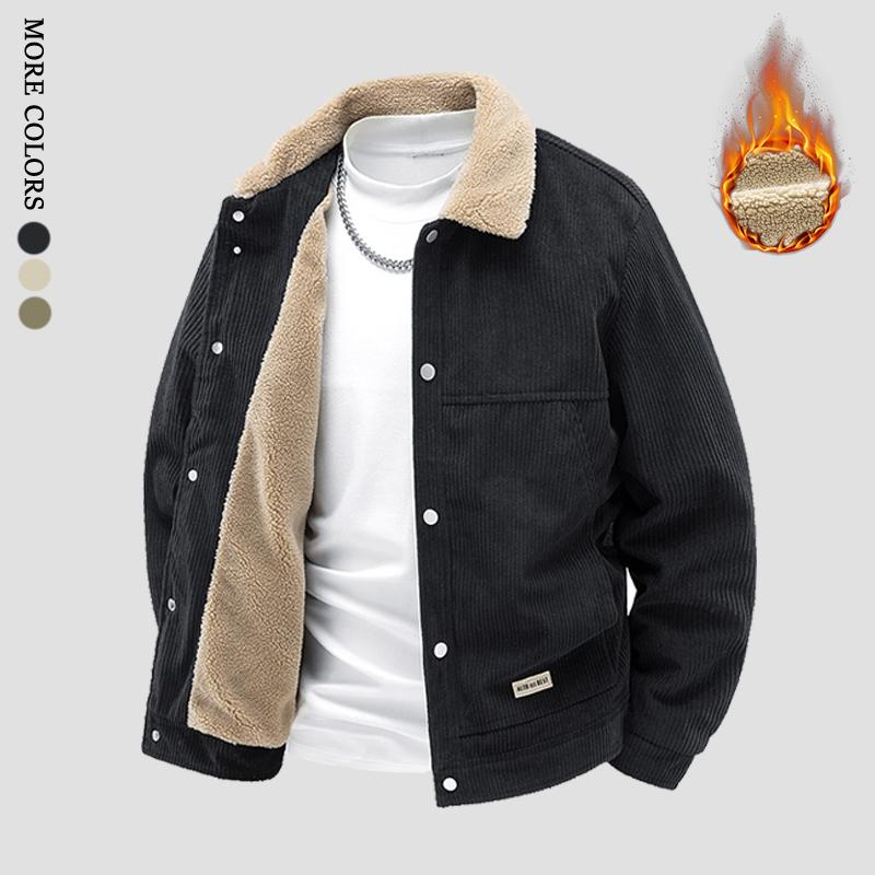 Men's Winter Corduroy Lined Fleece Collar Single Breasted Jacket - Thick Warm Coat with Ribbed Cuffs & Fashion Front Placket; Perfect for Outdoor Hiking, Jogging, Fishing, Gym Workouts or Casual Daily Wear; Fleece Lining Provides Windproof Structure. Men's Winter Corduroy Lined Fleece Collar Single Breasted Jacket - Thick Warm Coat with Ribbed Cuffs & Fashion Front Placket; Perfect for Outdoor Hiking, Jogging, Fishing, Gym Workouts or Casual Daily Wear; Fleece Lining Provides Windproof Structure.