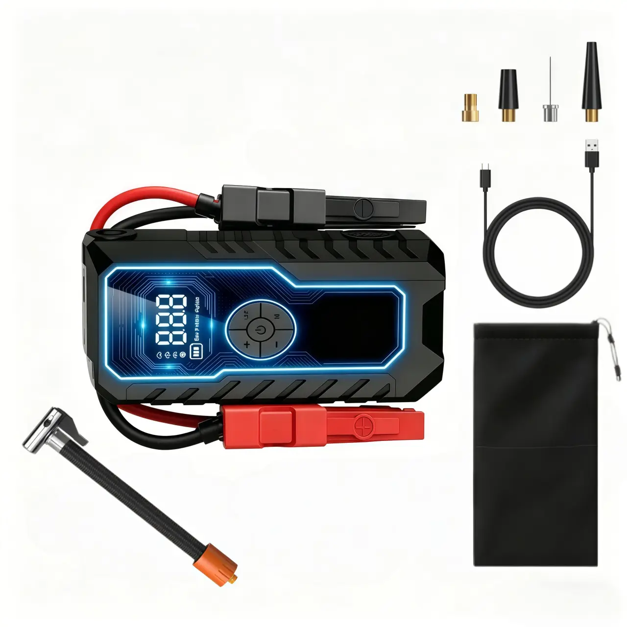 Portable Car Jump Starter With Air Compressor 5000A Peak (8.0L Gas, 6.5L Diesel) With 150 PSI Tire Inflator,20000mAh 12V Car Battery Jump Power With LED Light W100 portable jumpstarter batterycharger