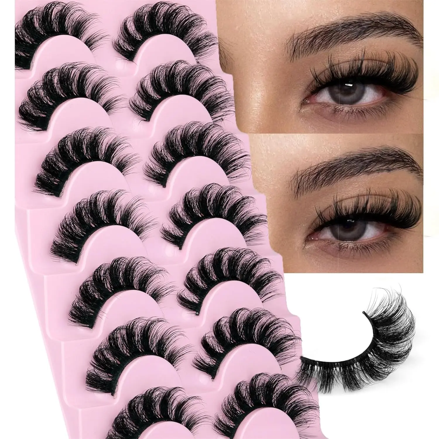 Lashes Natural Look 3D False Eyelashes D Curl Russian Strip Lashes 7 Pairs Short Fake Eyelash