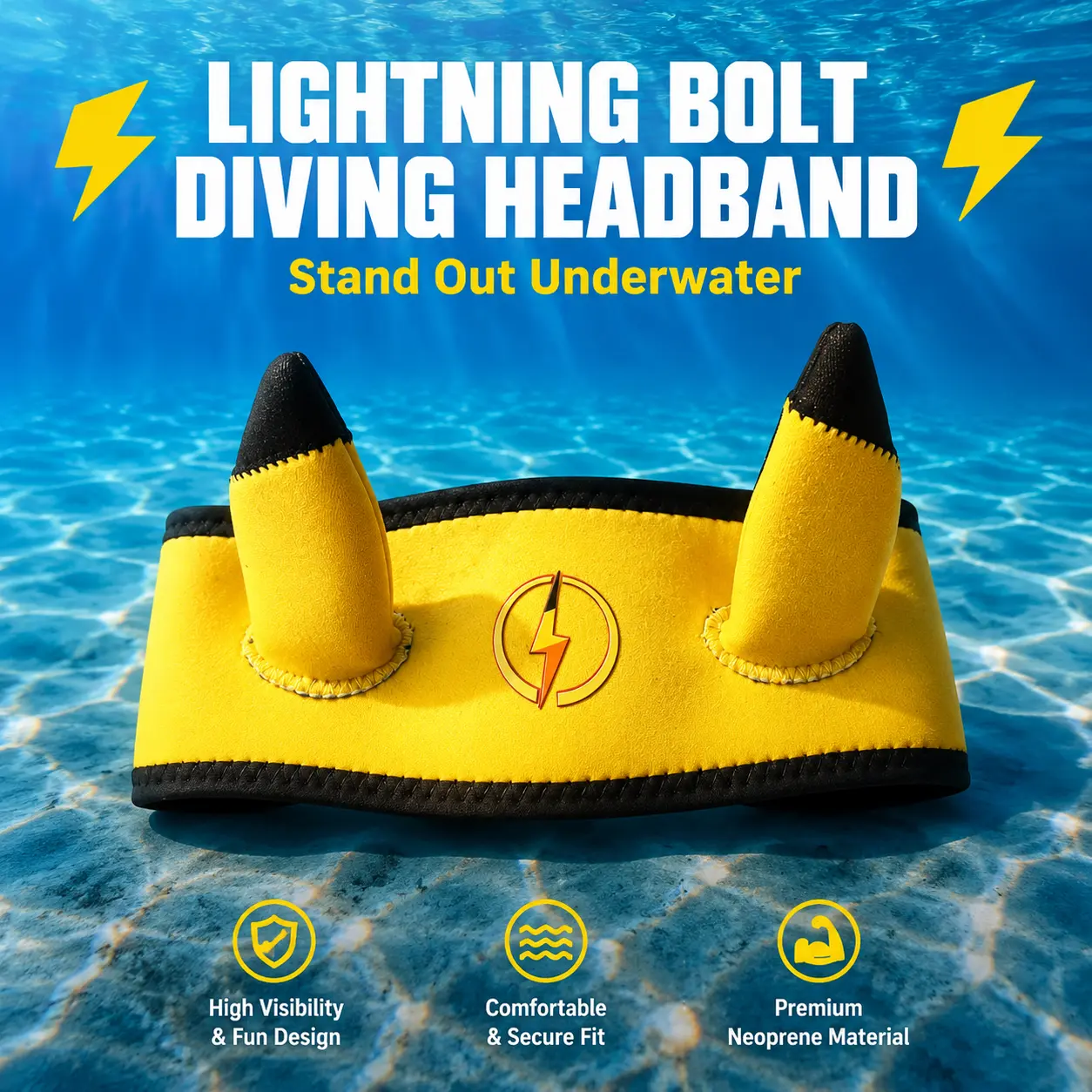 Unisex 3MM Neoprene High-Visibility Diving Headband - Cute Cartoon Ears Style, Secure Hold, Comfortable Fit Water Sports Gear for Scuba, Freediving (Fits Diving Hoods, Aids Hair Organization)