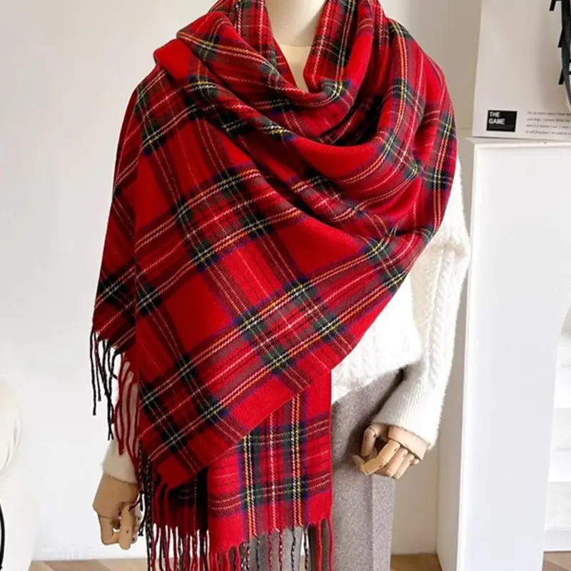 Women's Tartan  Pattern Tassel Decor Scarf, Checkered Scarf, Tassel Decor Shawl, Shawl for Dress, Casual Soft Warm Classic Scarf for Fall & Winter, Fashion Accessories for Women & Girls, Fashion Shawl Wrap, Casual Fashionable Scarf