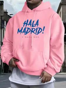 Men's Hala Madrid! Oversized Hoodie, Casual Loose Fit, Random Print, Soft Comfortable Fabric, Ideal for Daily & Sports Wear