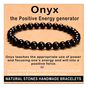 Handmade Gemstone Stretch Elastic Bracelet Crystal Healing Reiki Nature's Beauty and Spiritual Essence Unisex (6mm, Black Onyx)
