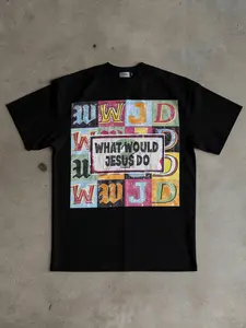 Vintage WWJD What Would Jesus Do Multicolor Letter Print | Streetwear Y2K Aesthetic | Unisex Crew Neck Short Sleeve | Retro Distressed Design | TikTok Viral Street Style | Summer Casual Fashion Top | Christian Faith Inspired Tee | Trending Gen Z Outfit