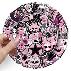 10/30/50pcs Gothic Black and Pink Skull Stickers Funny Graffiti Decals Toy DIY Skateboard Helmet Laptop Cute Waterproof Sticker