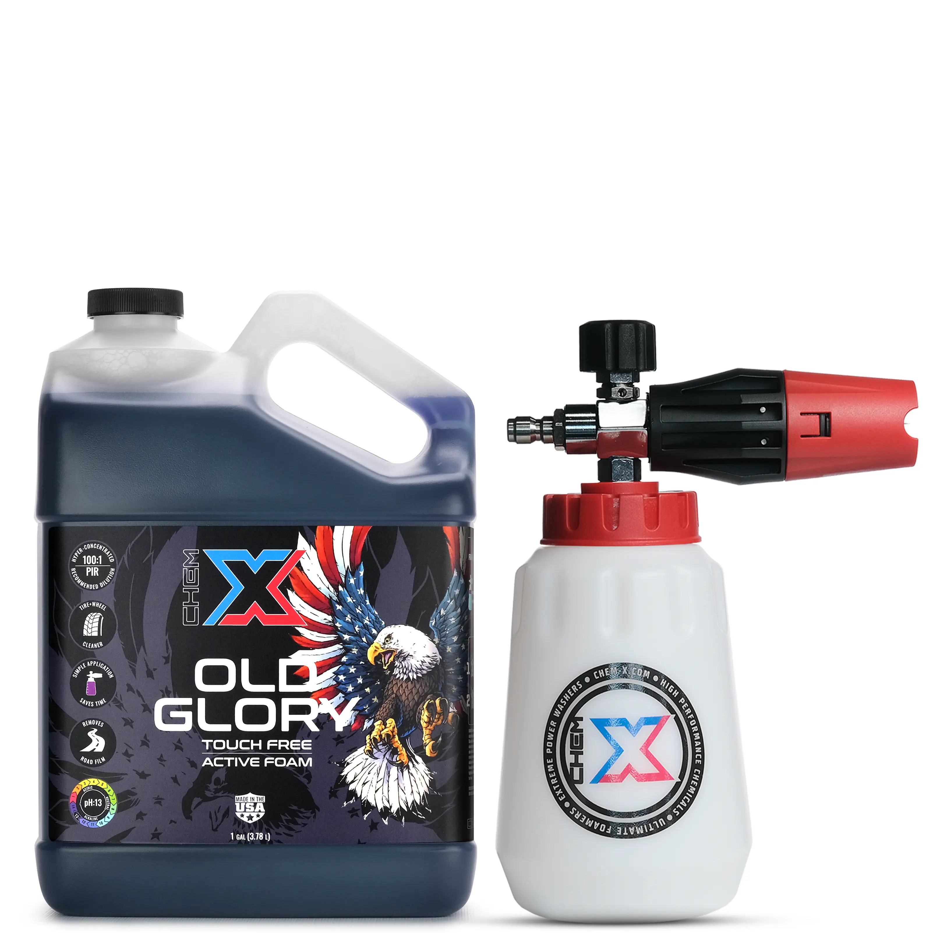 Old Glory Chrome Cannon Kit, Automotive Detailing Tool, Touchless Auto Foaming Vehicle Cleaner, Touch-Free Active Foam Car Washer Set