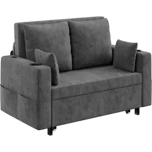 Garvee 3-in-1 Pull-Out Couch 56" Loveseat Sleeper Sofa Bed with Cup Holders & USB Charging, Ideal for Living Room, Bedroom, Apartment, Available in Deep Grey and Black, Supports Up to 1000Lb
