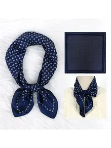 Elegant Satin Square Scarf, French Retro Printed Silk-Like Bandana, 27" Headscarf & Hair Wrap, Luxury Bag Accessory, Chic Neck Scarf for Women
